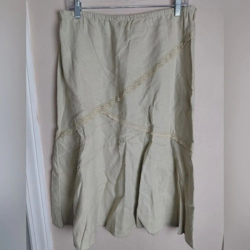 J. Jill Beachgrass Midi Skirt 100% Linen Size MEDIUM New With Tags